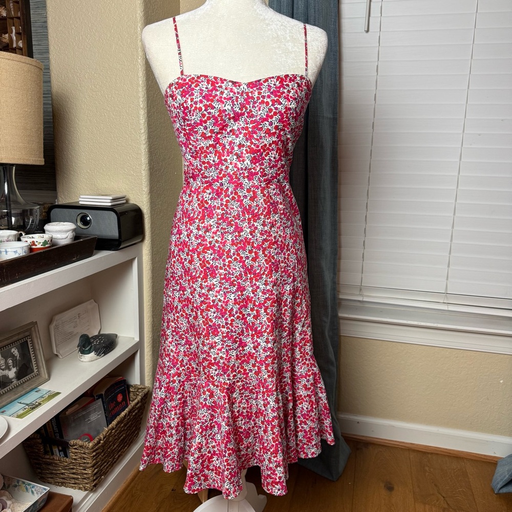 J Crew & Liberty London Wiltshire Floral Ruffle Hem Midi Dress Sz 0 - Picture 3 of 11